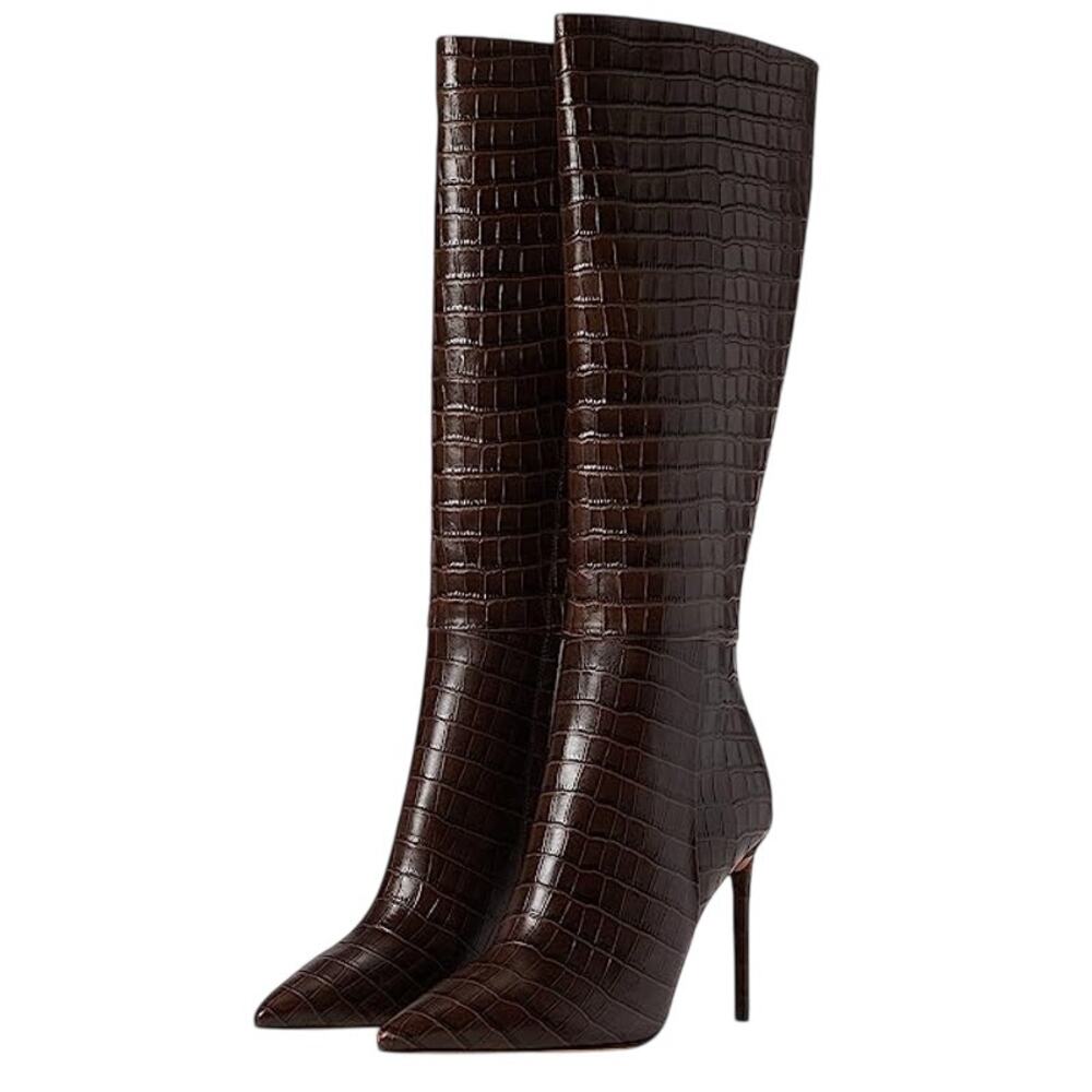 Tony Bianco Women Apollo Knee High Boot US 6.5 Brown Chocolate Croc Leather NWOB